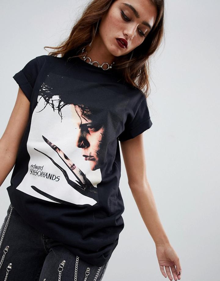Asos Design Halloween T-shirt With Edward Scissorhand Print - Black