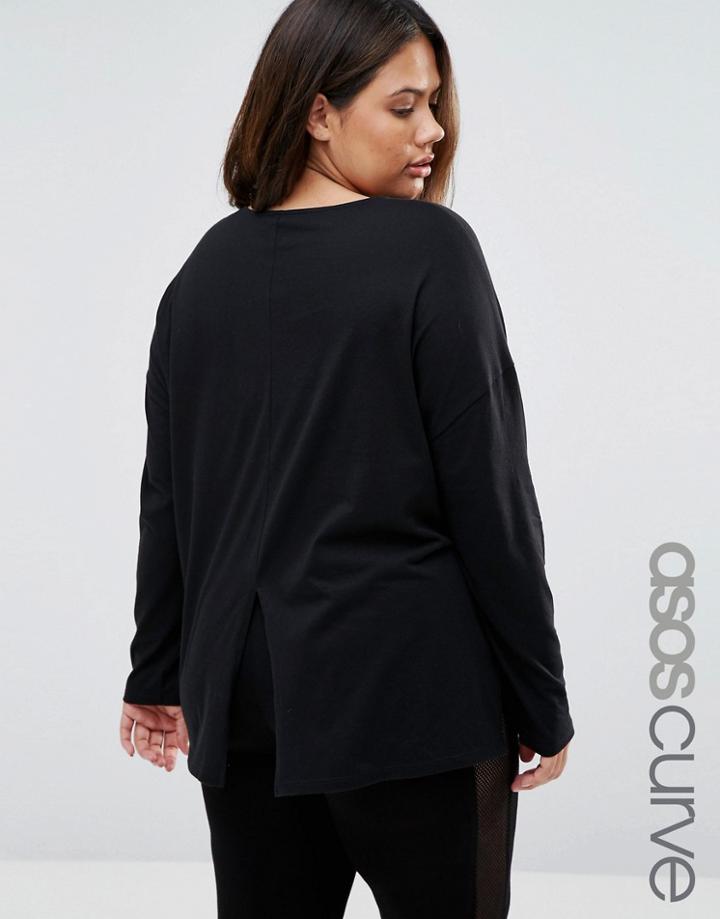 Asos Curve Oversize Long Sleeved Split Back Top - Black