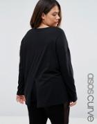 Asos Curve Oversize Long Sleeved Split Back Top - Black