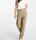 Asos Design Tall High Waisted Tapered Pants In Olive Linen-green