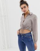 Emory Park Tie Front Blouse In Check-red