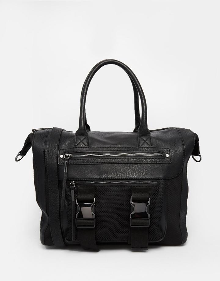 Aldo Large Tote Bag With Front Buckle Detail - Black