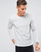Selected Homme Long Sleeve Top In Fleck Cotton With Curved Back - Crea