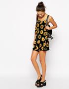 Motel Andrea Button Up Skirt In Sunflower - Black