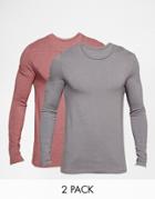 Asos Muscle Long Sleeve T-shirt With Crew Neck 2 Pack Save 19%