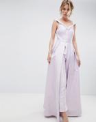 True Decadence Premium Bardot Tailored Jumpsuit With Skirt Cape Detail - Purple