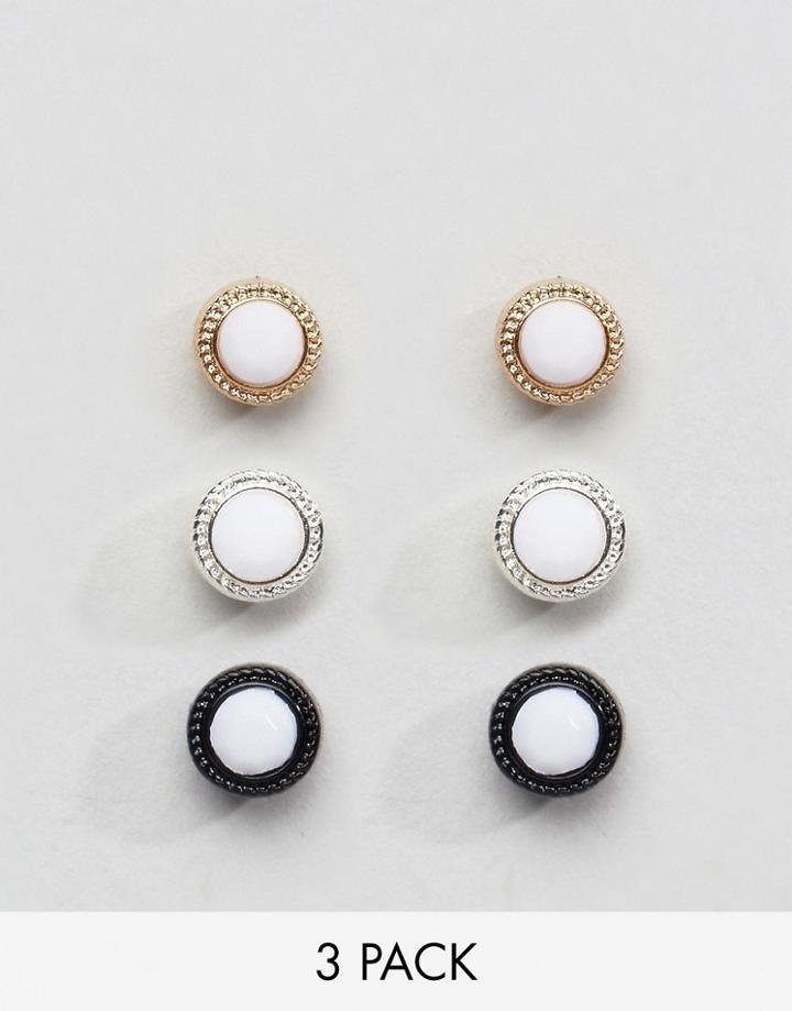 Chained & Able Stone Earring Pack In White - White