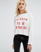Billabong Cropped Open Back Sweatshirt With Freedom Print - Gray