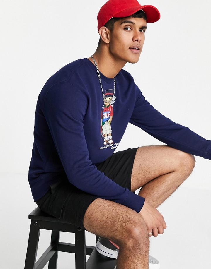 Polo Ralph Lauren Golf Magic Fleece Bear Print Sweatshirt In French Navy