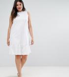 Asos Curve Dropped Hem Sleeveless Mini Smock Dress - White