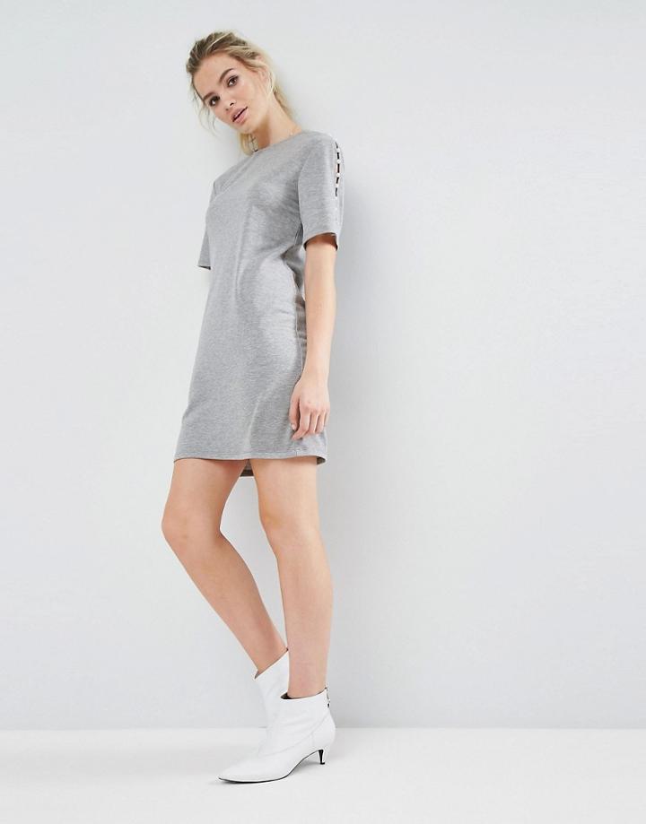 Asos Sweat Dress With Pearl Shoulder Detail - Gray