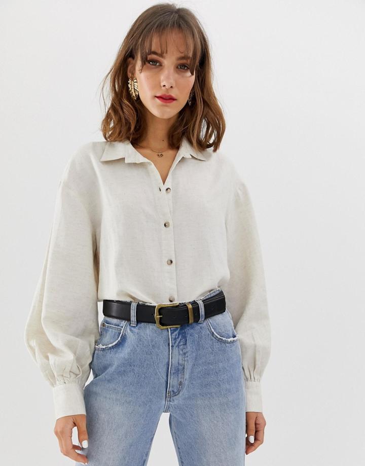 Vero Moda Linen Shirt With Volume Sleeve - Cream