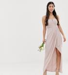 Tfnc Petite Bridesmaid Exclusive Bandeau Wrap Midaxi Dress With Pleated Detail In Taupe-brown