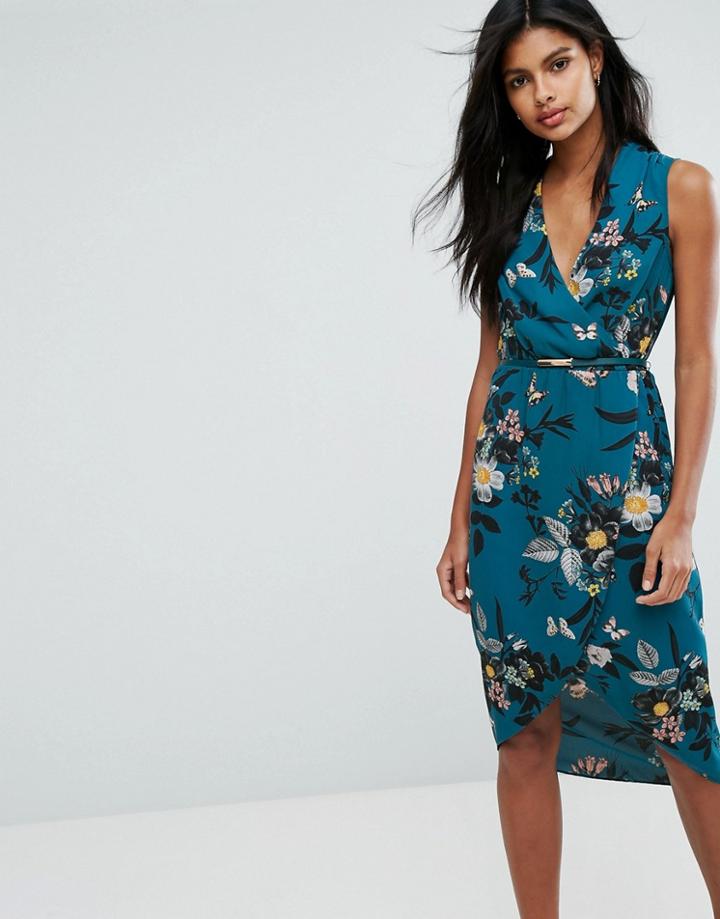 Oasis Floral Wrap Midi Dress - Multi