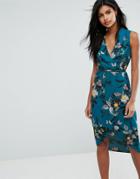 Oasis Floral Wrap Midi Dress - Multi
