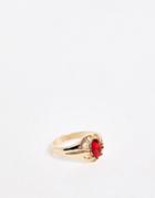 Chained & Able Band Ring With Red Stone In Gold