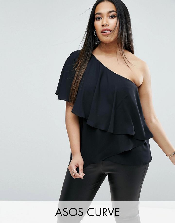 Asos Curve One Shoulder Tiered Top - Black