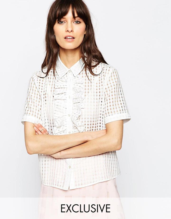 Le Kilt For Asos Textured Ruffle Shirt - White