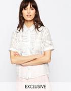 Le Kilt For Asos Textured Ruffle Shirt - White