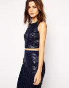Michelle Keegan Loves Lipsy Crop Top With Applique - Navy