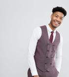 Asos Tall Wedding Skinny Suit Vest In Damson Micro Texture - Purple