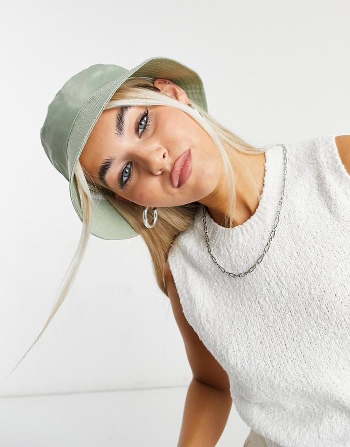 Asos Design Nylon Bucket Hat In Green