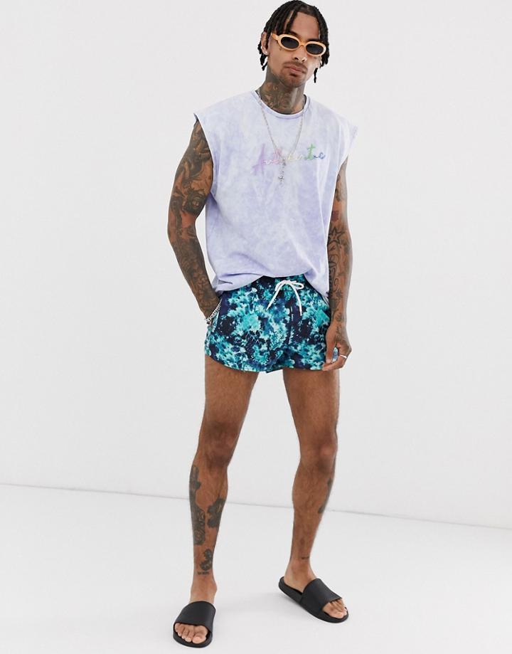 Asos Design Swim Shorts In Navy Tie Dye Super Short Length