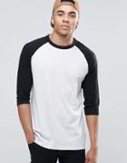 New Look Raglan T-shirt In Gray And Black With 3/4 Length Sleeves - Gr