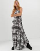Asos Design Snake Halter Trapeze Pleated Maxi Dress With Ring Detail - Multi