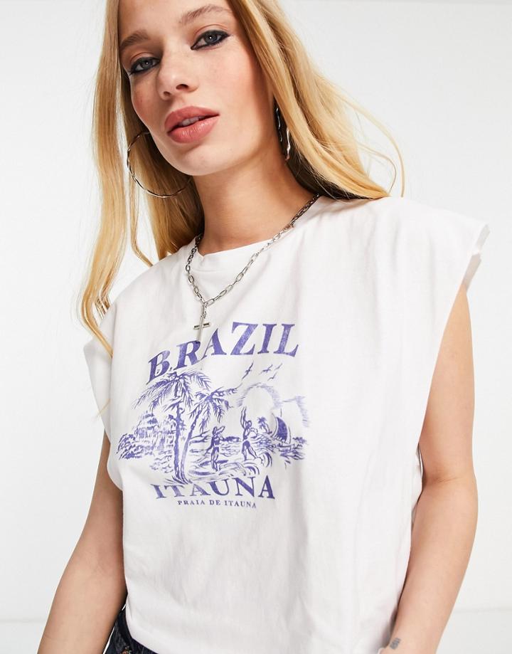 Asos Design Relaxed Brazil Postcard Graphic T-shirt In White