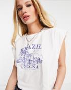 Asos Design Relaxed Brazil Postcard Graphic T-shirt In White