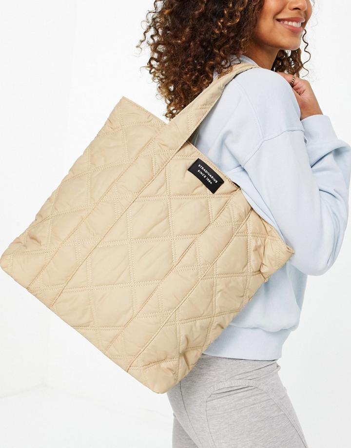 Stradivarius Recycled Polyester Quilted Tote Bag In Beige-neutral
