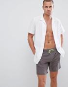 Asos Design Swim Shorts In Gray With Neon Yellow Drawcords Mid Length - Gray
