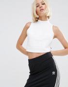 Adidas Originals High Neck Cropp Top With Rubberised Tonal Trefoil Logo - White