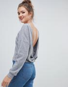 Noisy May Wrap Back Brush Knit Top - Gray