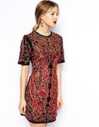 Asos Premium Embroidered Shift Dress - Black/red
