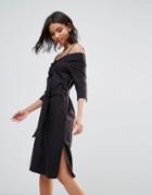 Neon Rose Black Cotton Off The Shoulder Bardot Midi Dress - Black