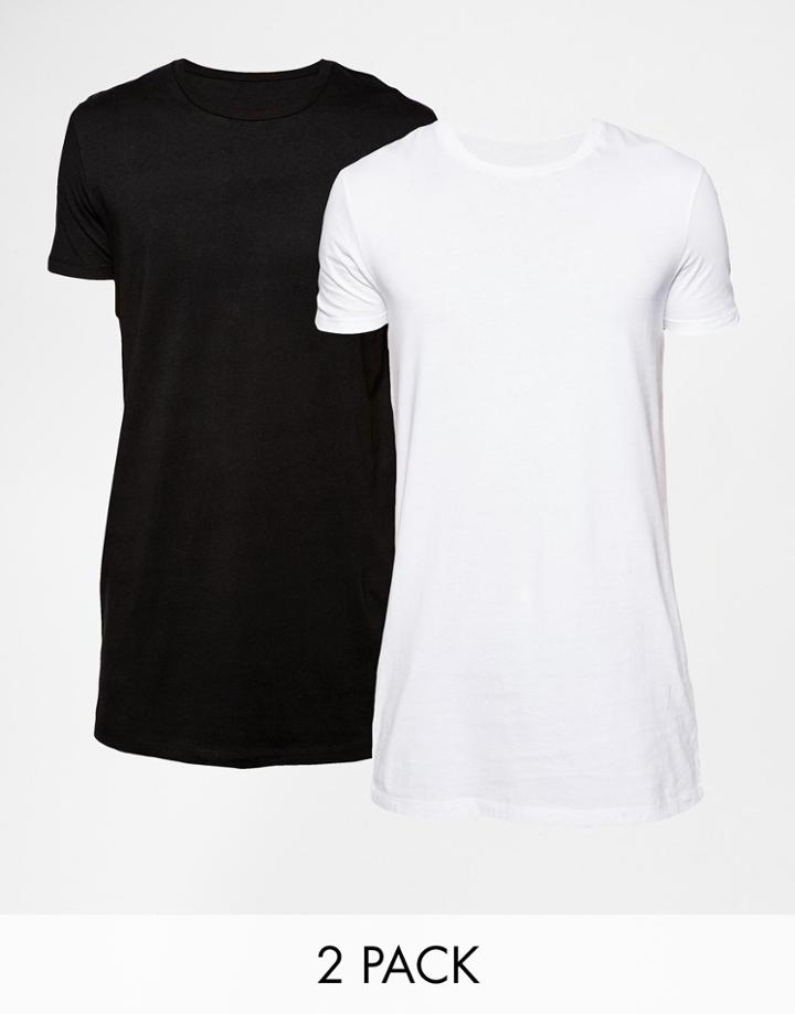Asos Super Longline T-shirt With Crew Neck And Relaxed Skater Fit 2 Pack Save 15%