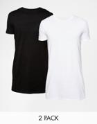 Asos Super Longline T-shirt With Crew Neck And Relaxed Skater Fit 2 Pack Save 15%