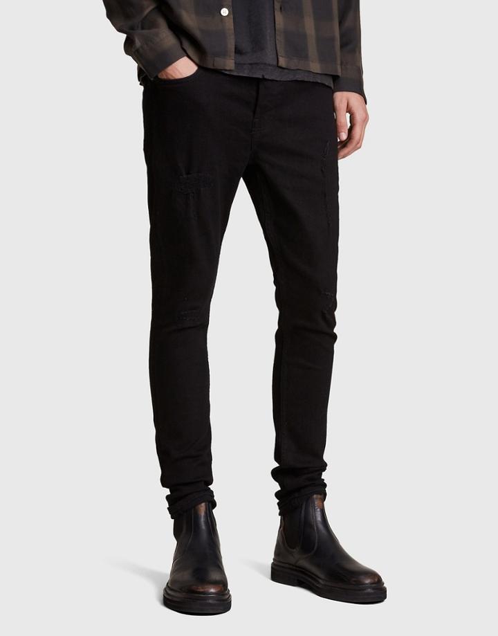 Allsaints Cigarette Skinny Distressed Jeans In Black