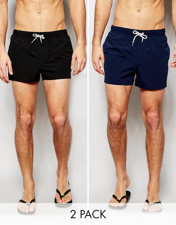 Asos Swim Shorts 2 Pack With Black Super Short And Navy Short Length Save 17%