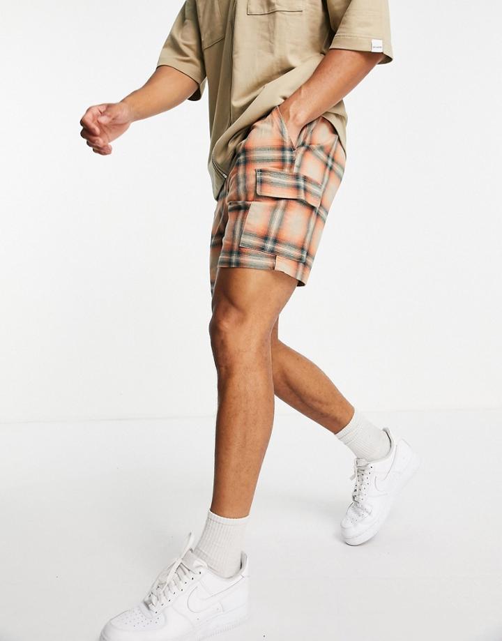 River Island Check Shorts In Orange