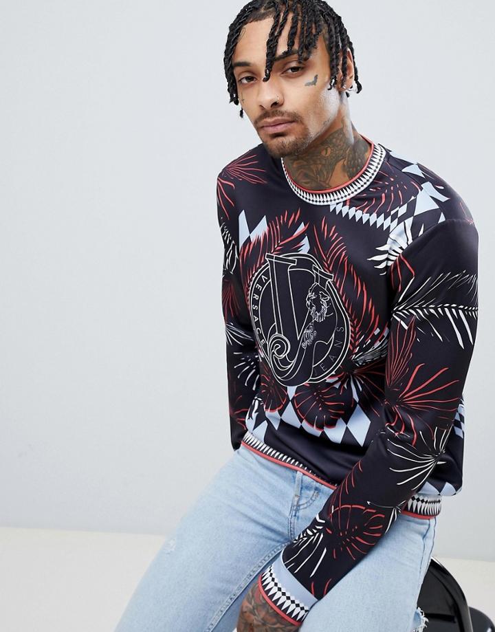 Versace Jeans Sweatshirt In Black With Tiger Jungle Print - Black