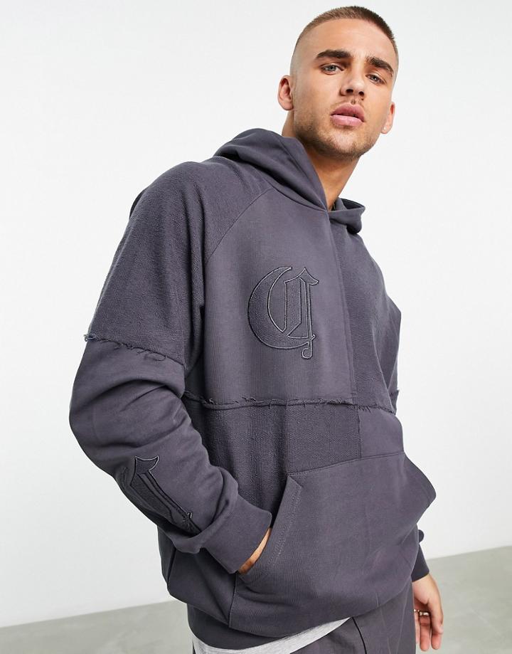 The Couture Club Spliced Pullover Hoodie With Gothic Detailing In Charcoal - Part Of A Set-gray