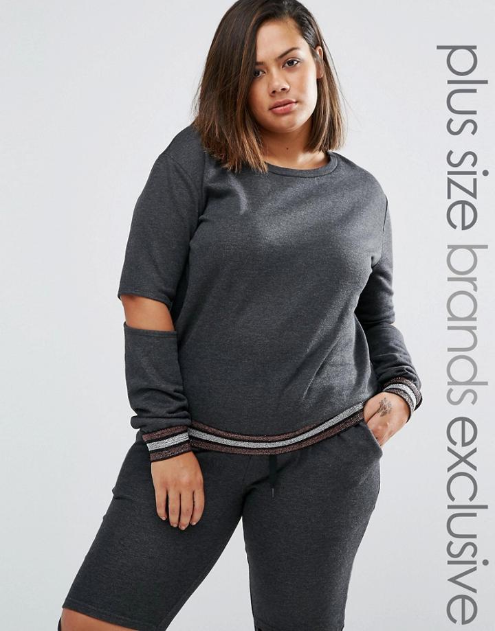 One Day Plus Metallic Ribbed Sweat Top With Cutout Elbow - Multi