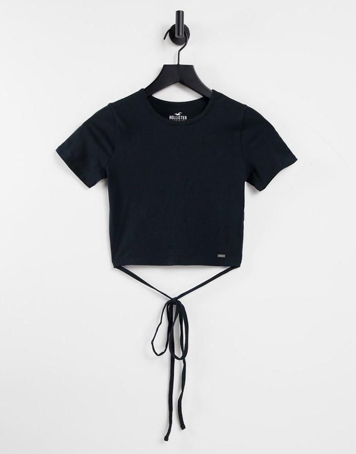 Hollister Short Sleeve Strappy Wrap Crop Top In Black