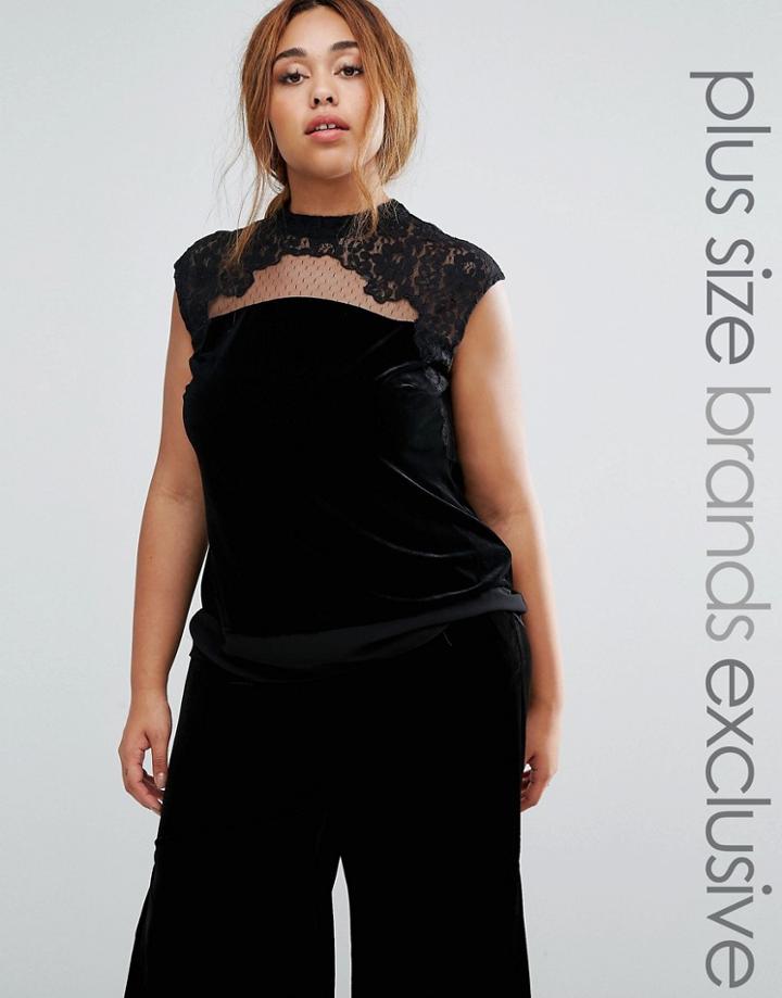 Coast Plus Sleeveless Velvet Top With Lace Detail - Black