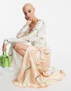 Asos Design Satin Maxi Dress In Swirly Abstract Print-multi