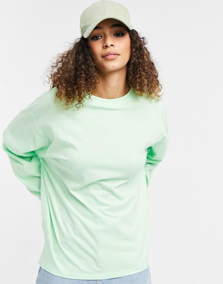 Asos Design Oversized Long Sleeve T-shirt With Cuff Detail In Lime-green