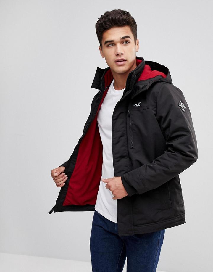 Hollister Fleece Lined Bomber Hooded In Black - Black